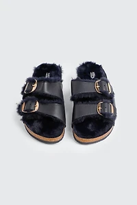 Faux Fur Lined Buckled Sandals