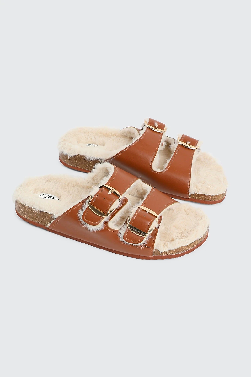 Sandales à boucles doublées en fausse fourrure