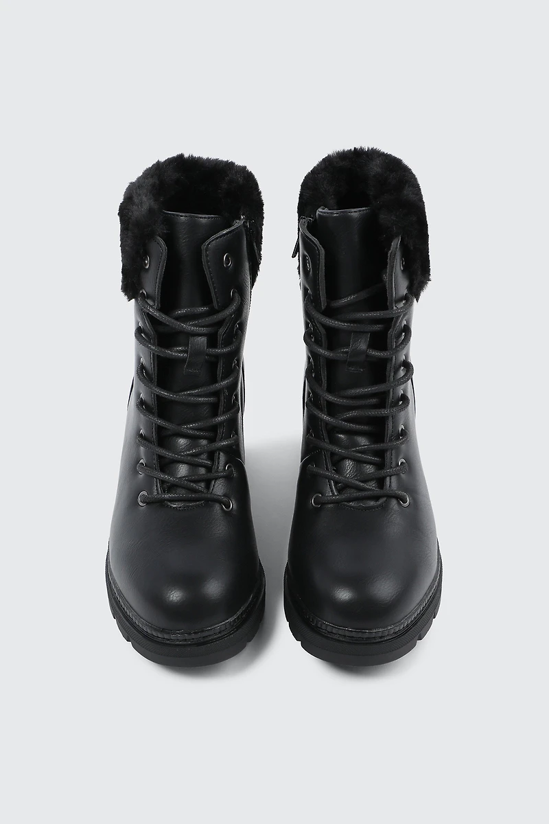 Warm Lined Boots with Faux Fur Trim
