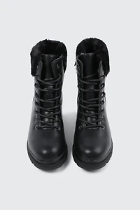Warm Lined Boots with Faux Fur Trim