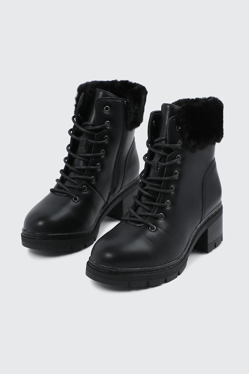Warm Lined Boots with Faux Fur Trim