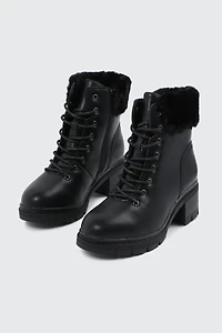 Warm Lined Boots with Faux Fur Trim