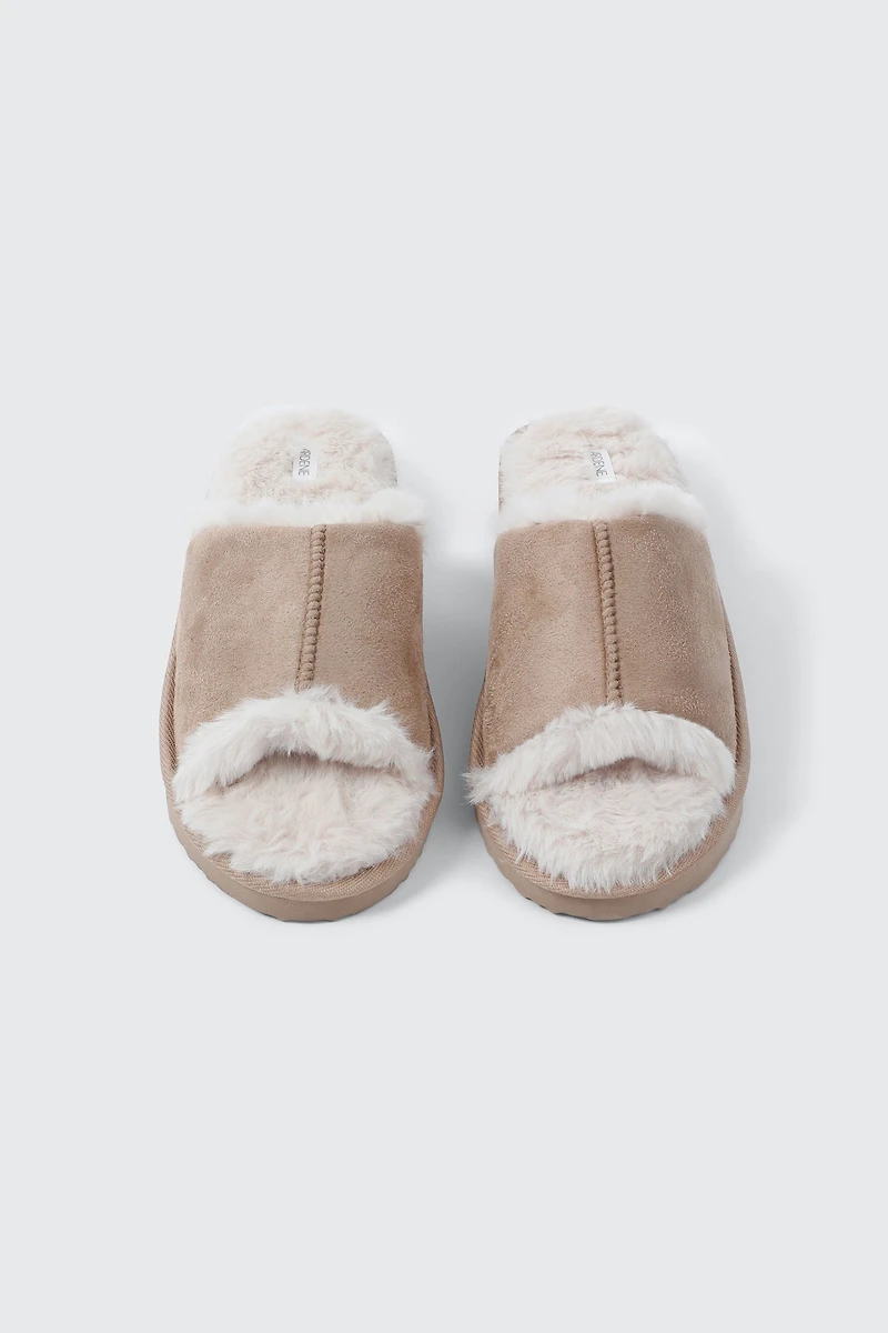 Open Toe Faux Suede Slippers