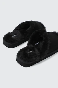 Open Toe Faux Suede Slippers