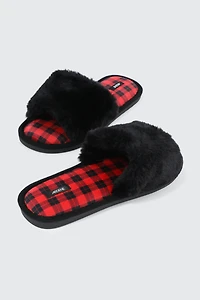 Plaid Faux Fur Slippers