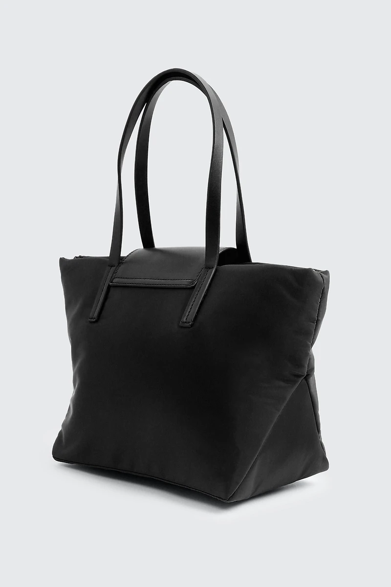 Fourre-tout en nylon à ganses en faux cuir