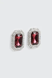 Rectangular Earrings with Center Red Stone