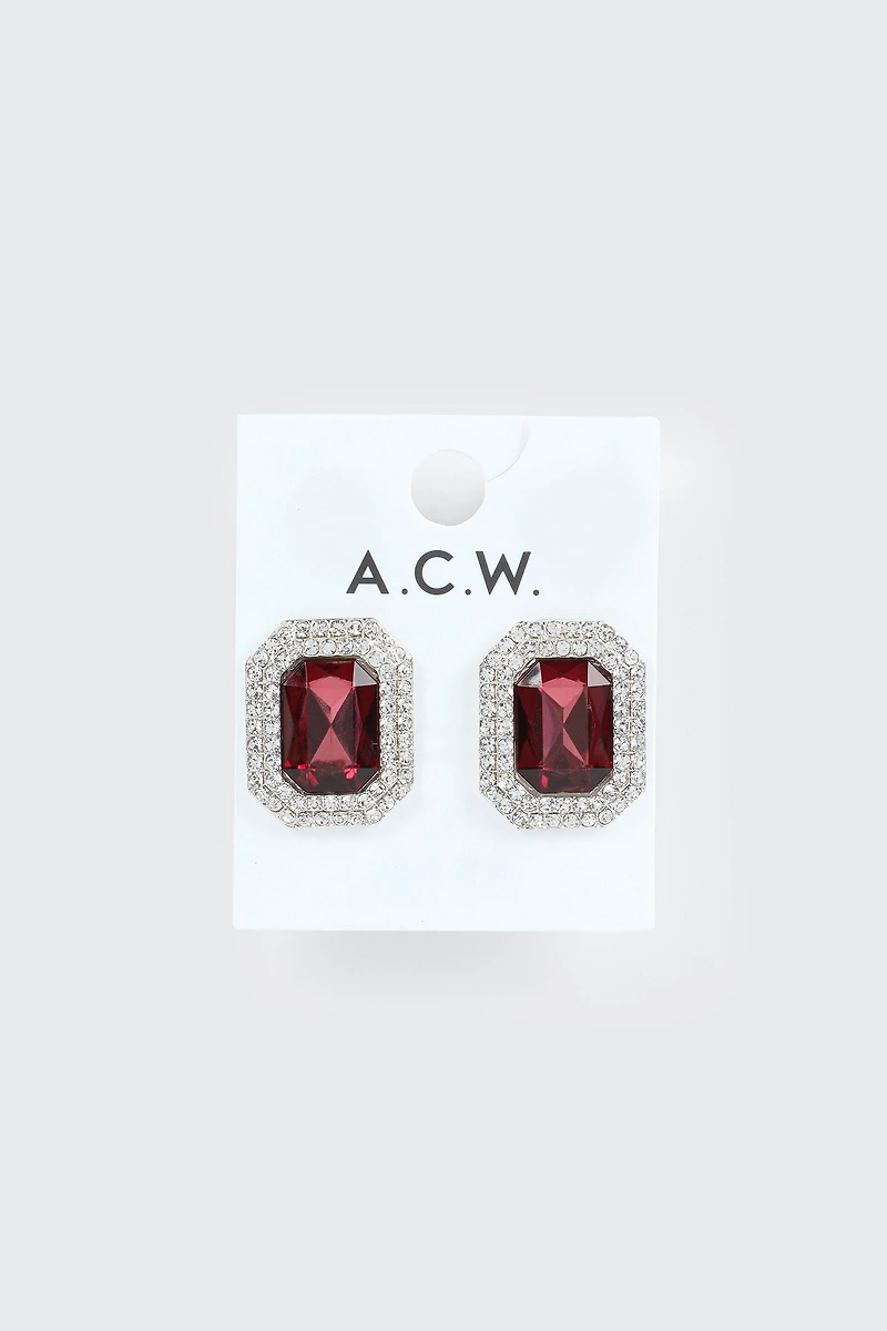 Rectangular Earrings with Center Red Stone