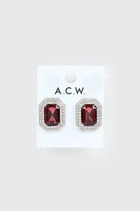 Rectangular Earrings with Center Red Stone