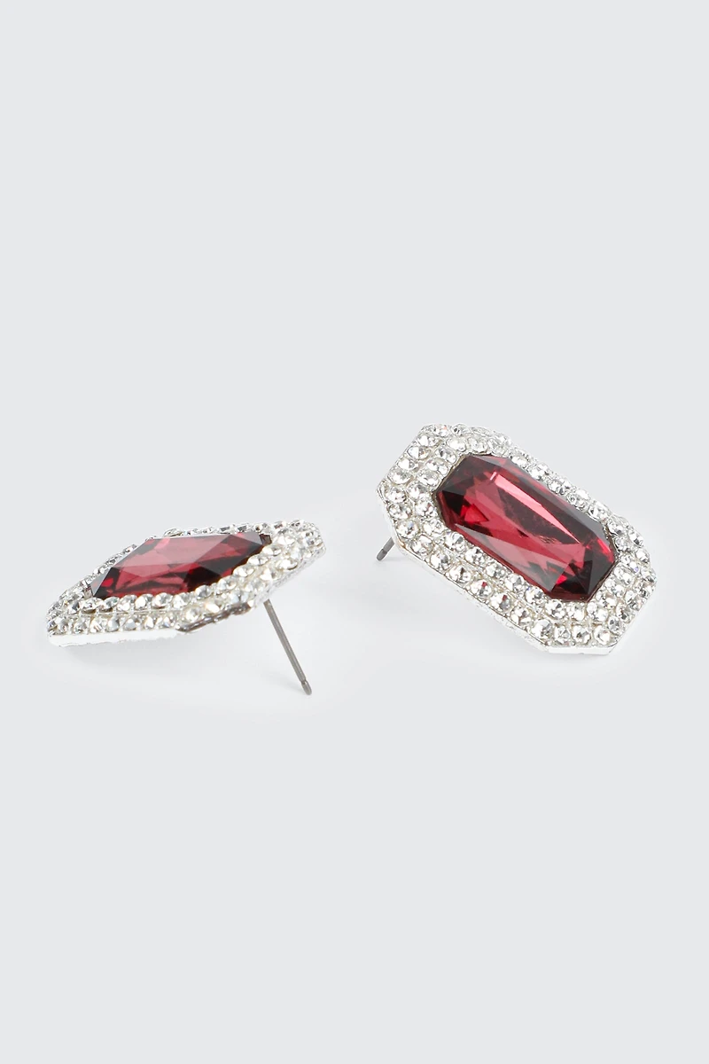 Rectangular Earrings with Center Red Stone