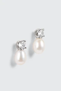 14K White Gold Plated Pearl Stud Earrings