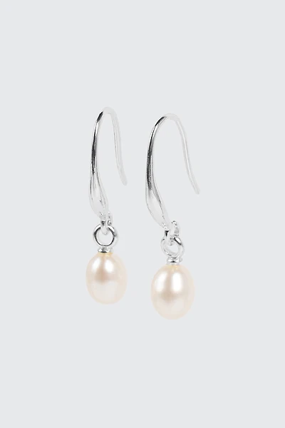 14K White Gold Plated Pearl Drop Earrings