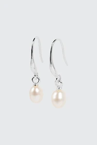 14K White Gold Plated Pearl Drop Earrings