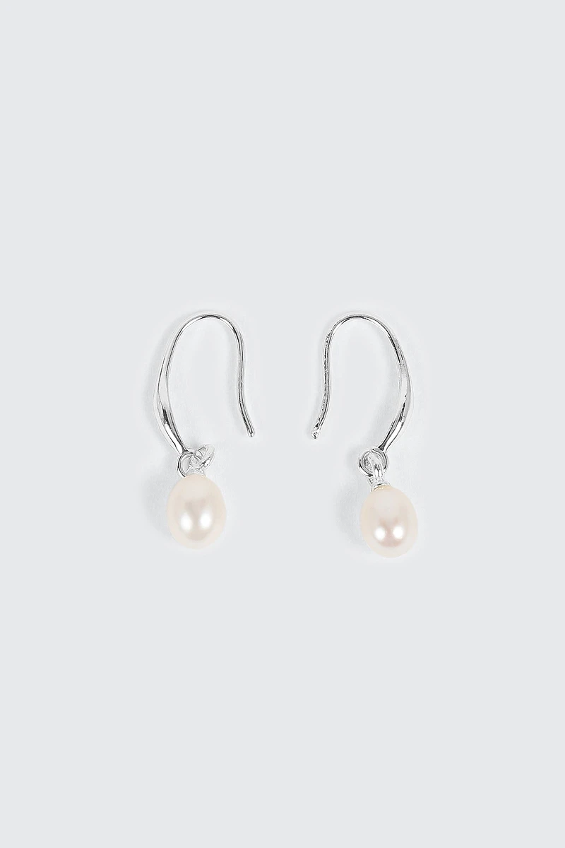 14K White Gold Plated Pearl Drop Earrings