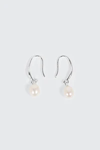 14K White Gold Plated Pearl Drop Earrings
