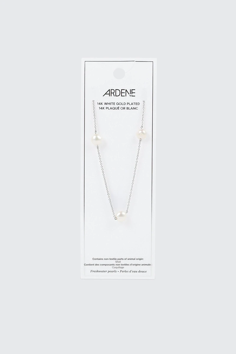 14K White Gold Plated Pearl Necklace