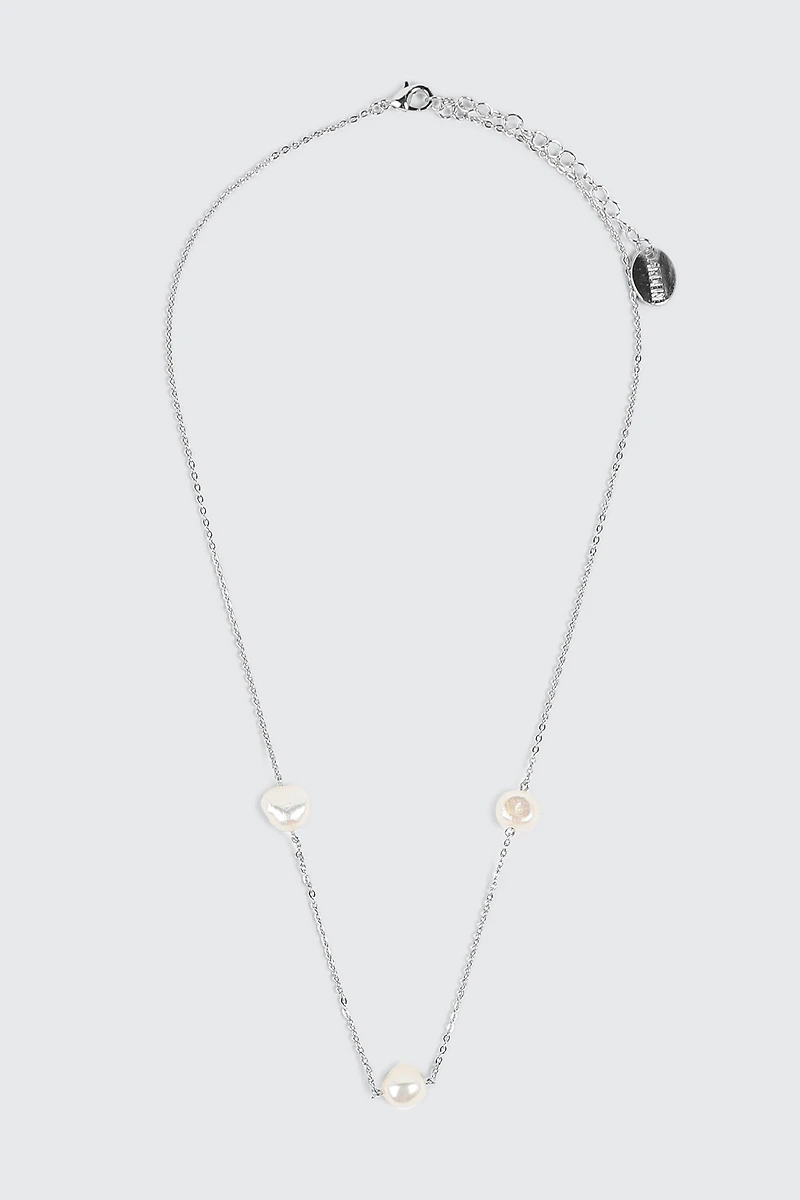 14K White Gold Plated Pearl Necklace