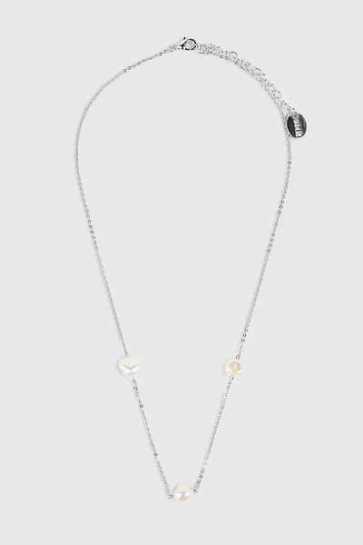 14K White Gold Plated Pearl Necklace