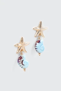Boucle d'oreilles étoile de mer et coquillage