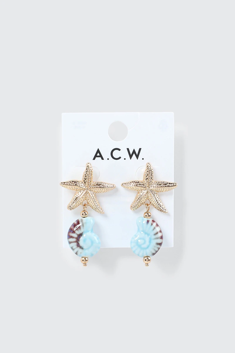 Boucle d'oreilles étoile de mer et coquillage