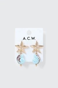 Boucle d'oreilles étoile de mer et coquillage