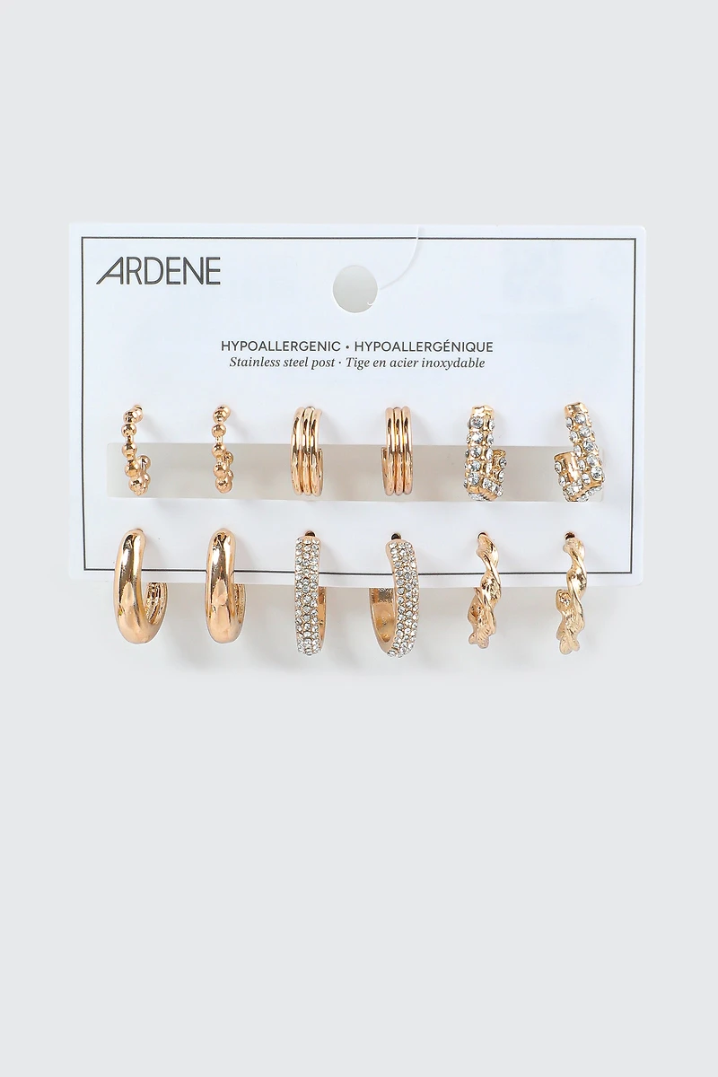 6-Pack Assorted Hoop Earrings