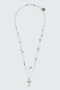 Two-Row Necklace with Cross & Beads