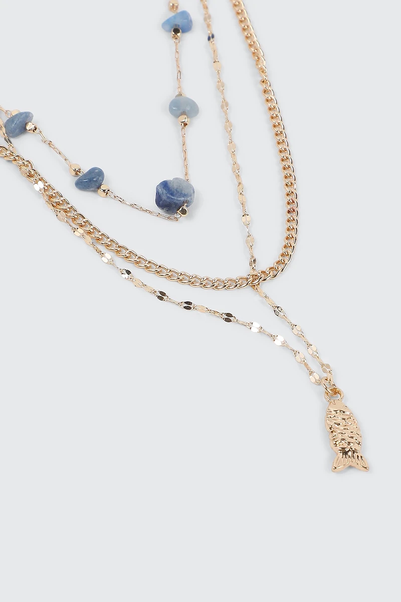 Fish Pendant Three-Row Necklace