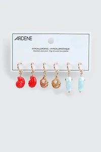 3-Pack Shell & Fish Charm Hoops
