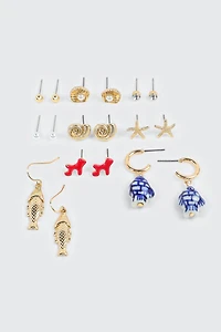9 paires de boucles d'oreilles océan