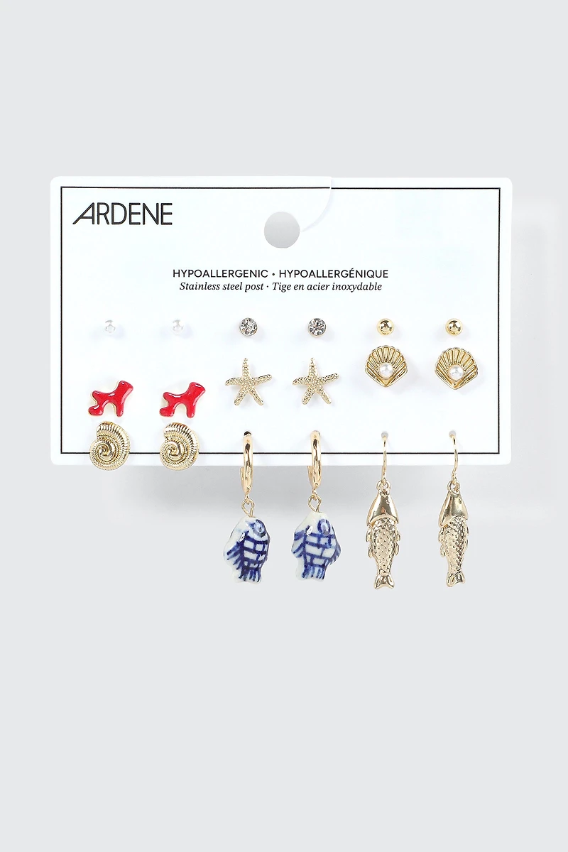 9-Pack Ocean Themed Earrings