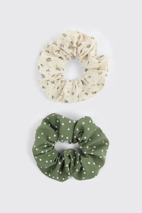 2-Pack Polka Dot and Floral Scrunchies