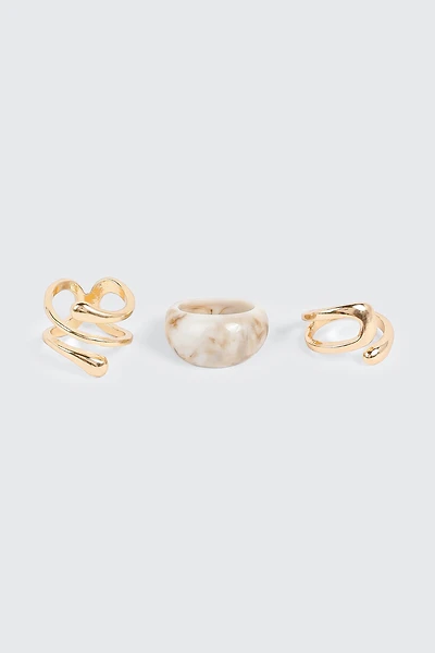 3 Pack Marble Twist Rings