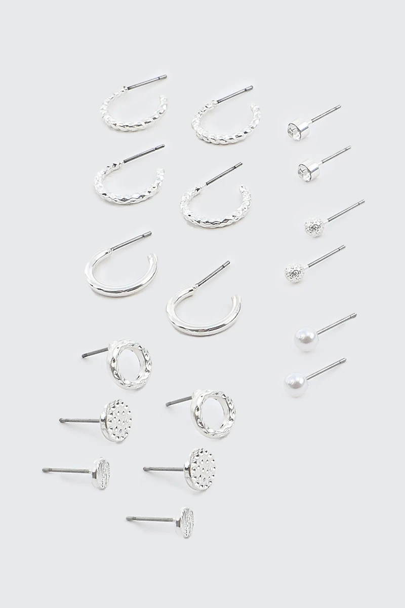 9-Pack Hoop and Stud Earrings