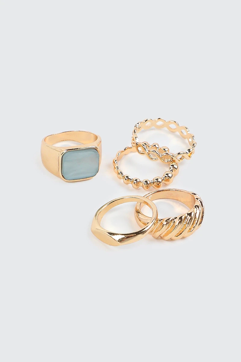 5-Pack Rings with Seafoam Stone Detail