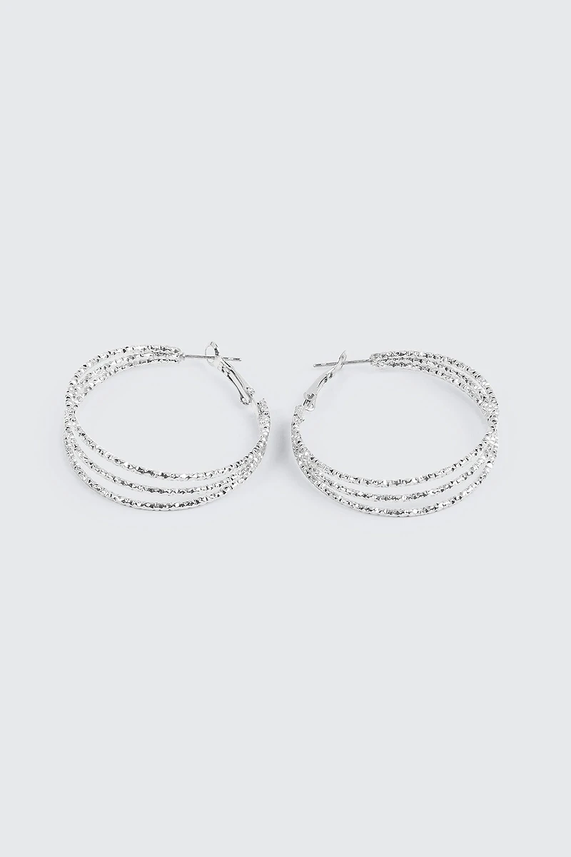 Textured Three-Row Hoop Earrings