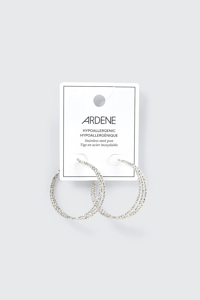 Textured Three-Row Hoop Earrings