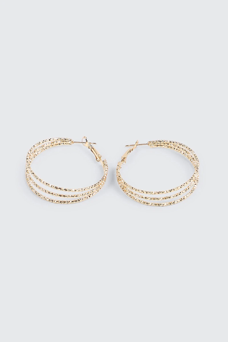 Textured Three-Row Hoop Earrings