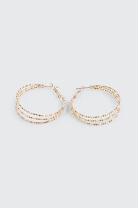 Textured Three-Row Hoop Earrings