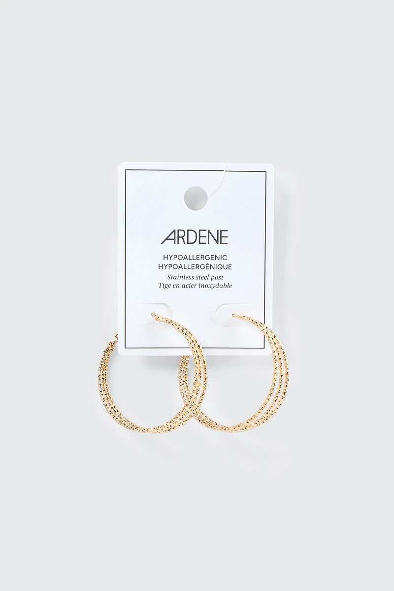 Textured Three-Row Hoop Earrings