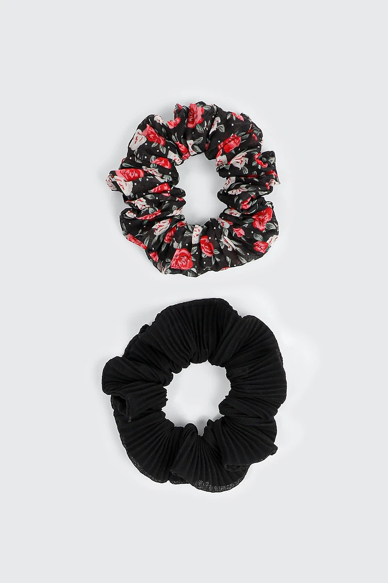 Duo de chouchous uni et fleuri