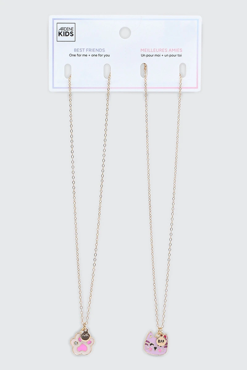 2-Pack Cat Face & Paw BFF Necklaces