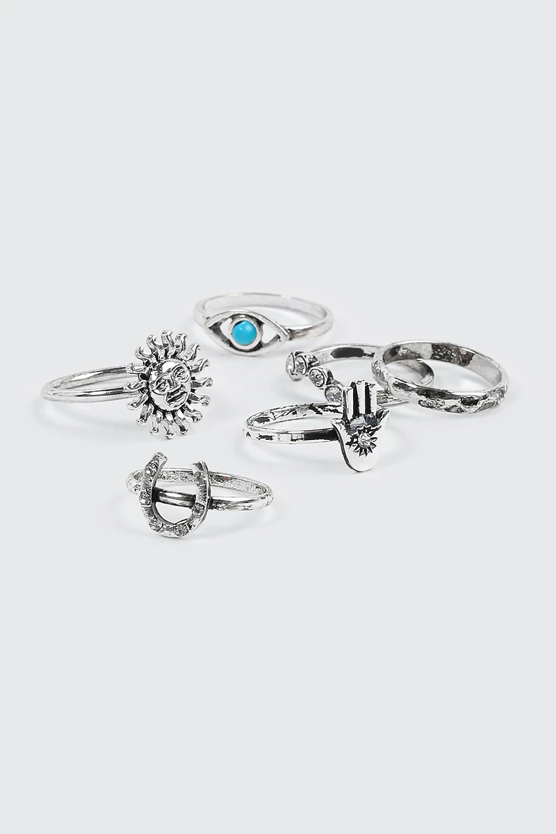 6-Pack Antique Silver Rings