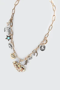 Collier à breloques avec pendentif coeur léopard