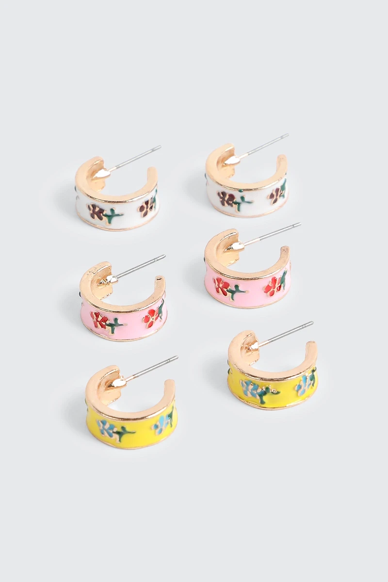 3-Pack Floral Mini Hoops