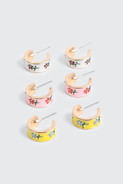 3-Pack Floral Mini Hoops