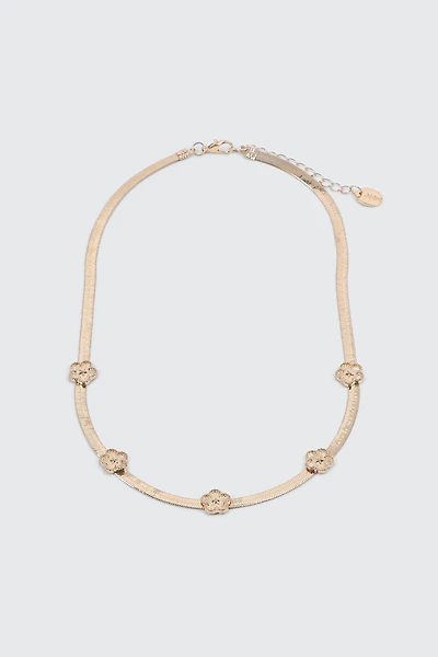 Flat Chain Necklace with Daisies