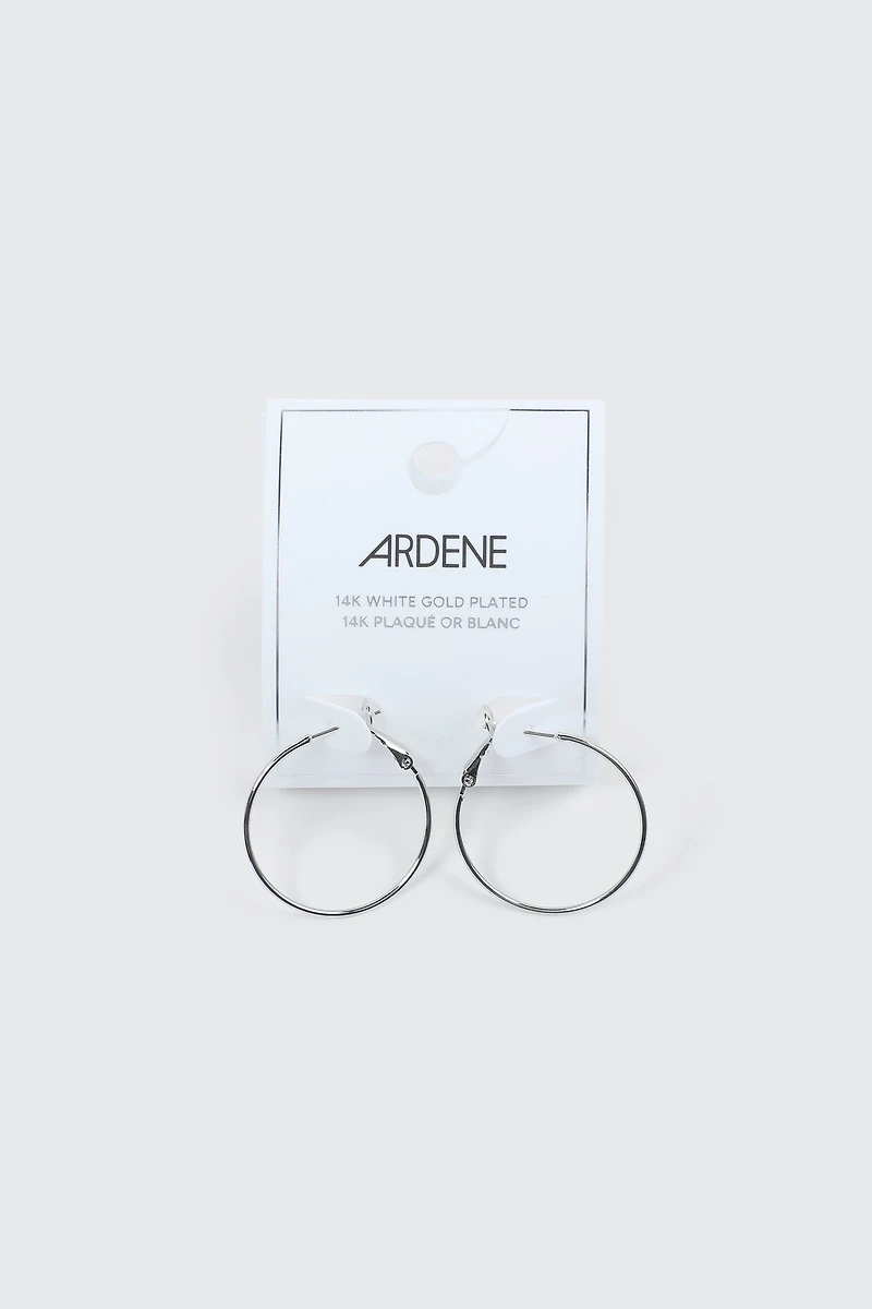 14K White Gold Plated Hoop Earrings