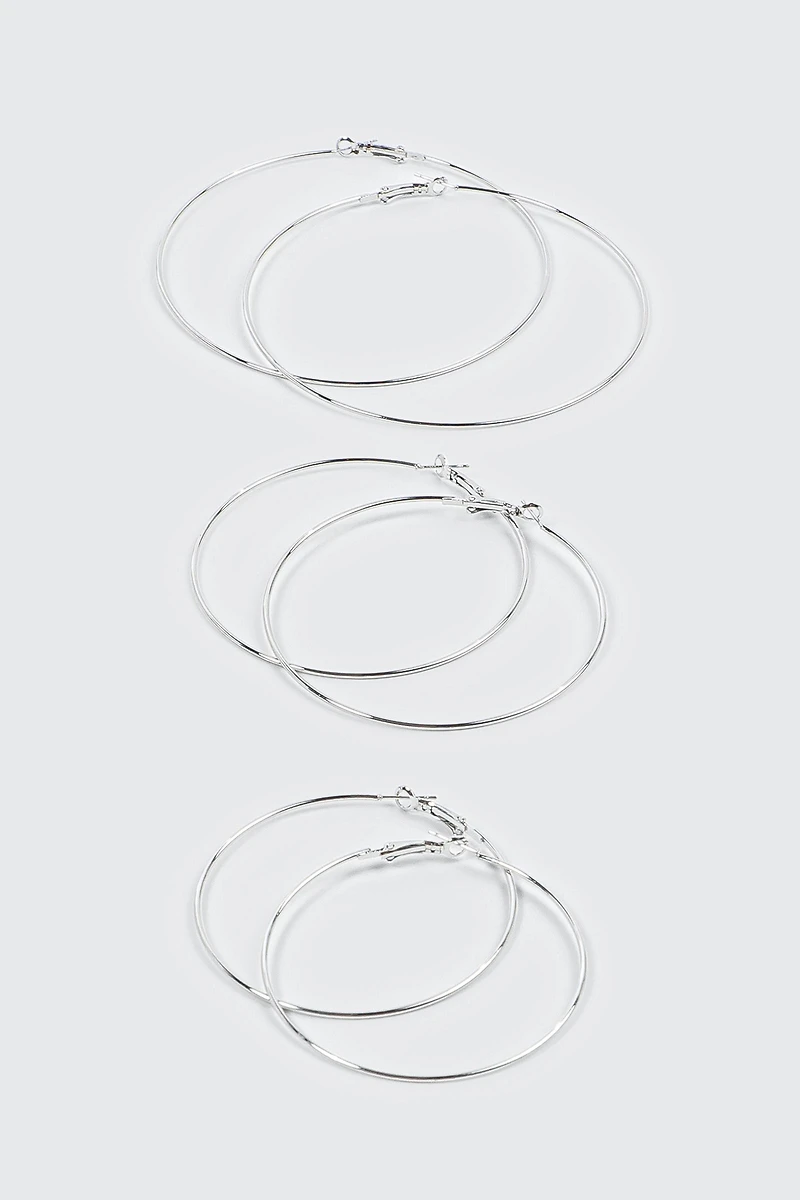 3-pack 14K White Gold Plated Hoop Earrings