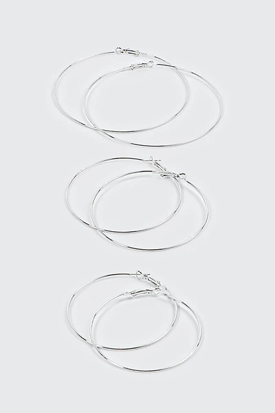 3-pack 14K White Gold Plated Hoop Earrings